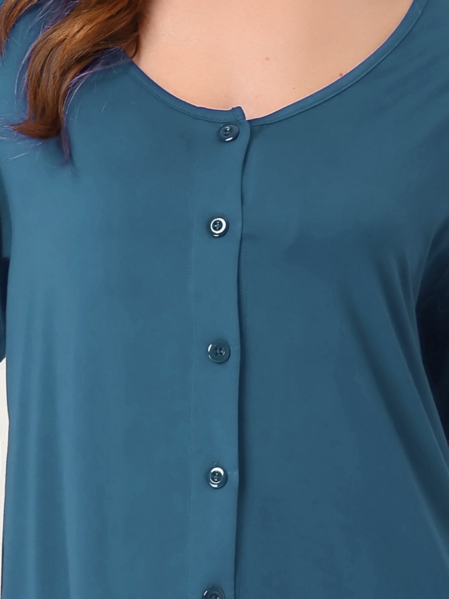 Unique Bargains Womens Modal Nightshirt Soft Button Down Short Sleeve Nightgown