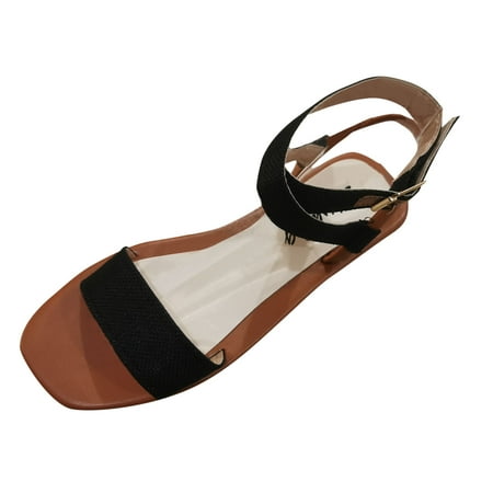 

Sandals For Women Summer Womens Fashion Summer Large Size Pure Color Buckle Flat Casual Sandals Stylish Shoes
