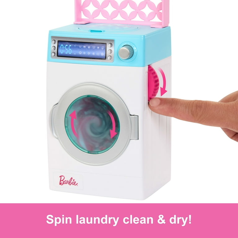 Barbie World Spinning Washer Dryer Toy Playset with Laundry