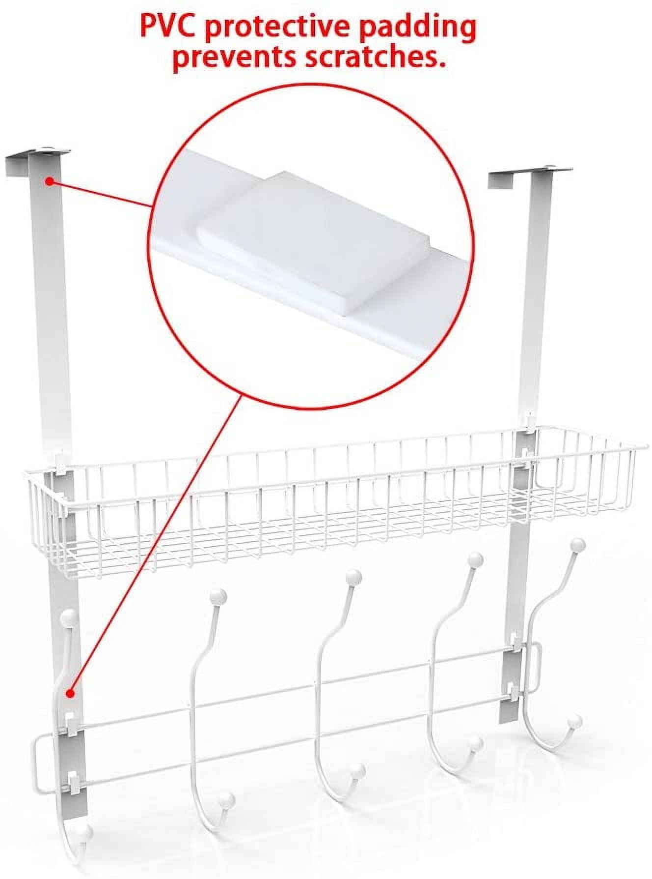 Over-The-Door Hook Shelf Organizer 5 Hooks With Basket Storage Rack, White