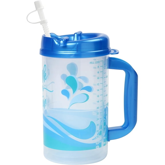 Hospital Cup with Lid and Straw, 32 oz Water Tracker Mug with Handle, Lightweight Cups, H2O Bottle with Measurements