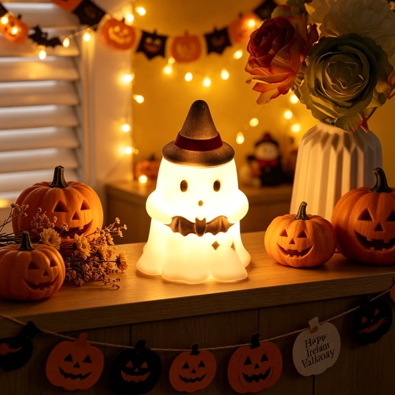 Halloween Night Light Decor Mini Glowing Ghost LED Table Lamp 4.72x2.95x2.76in Plastic Warm LED & Cute Design for Desktop Bedroom Indoor Halloween Home Decor by MPOISVA