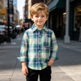 thumbnail image 5 of LJEFF Little Boys Light Grid Plaid Button Shirt, Loose Pocket Soft Chest Gift Kids Casual Top Green Size 3-4 T, 5 of 9