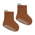 thumbnail image 4 of Xfvqtps 3 Pairs Toddler Socks with Grippers Short Tube Ankle Solid Color Non Slip Soft Comfortable Cotton Socks for 0-5 Years Coffee, 4 of 5