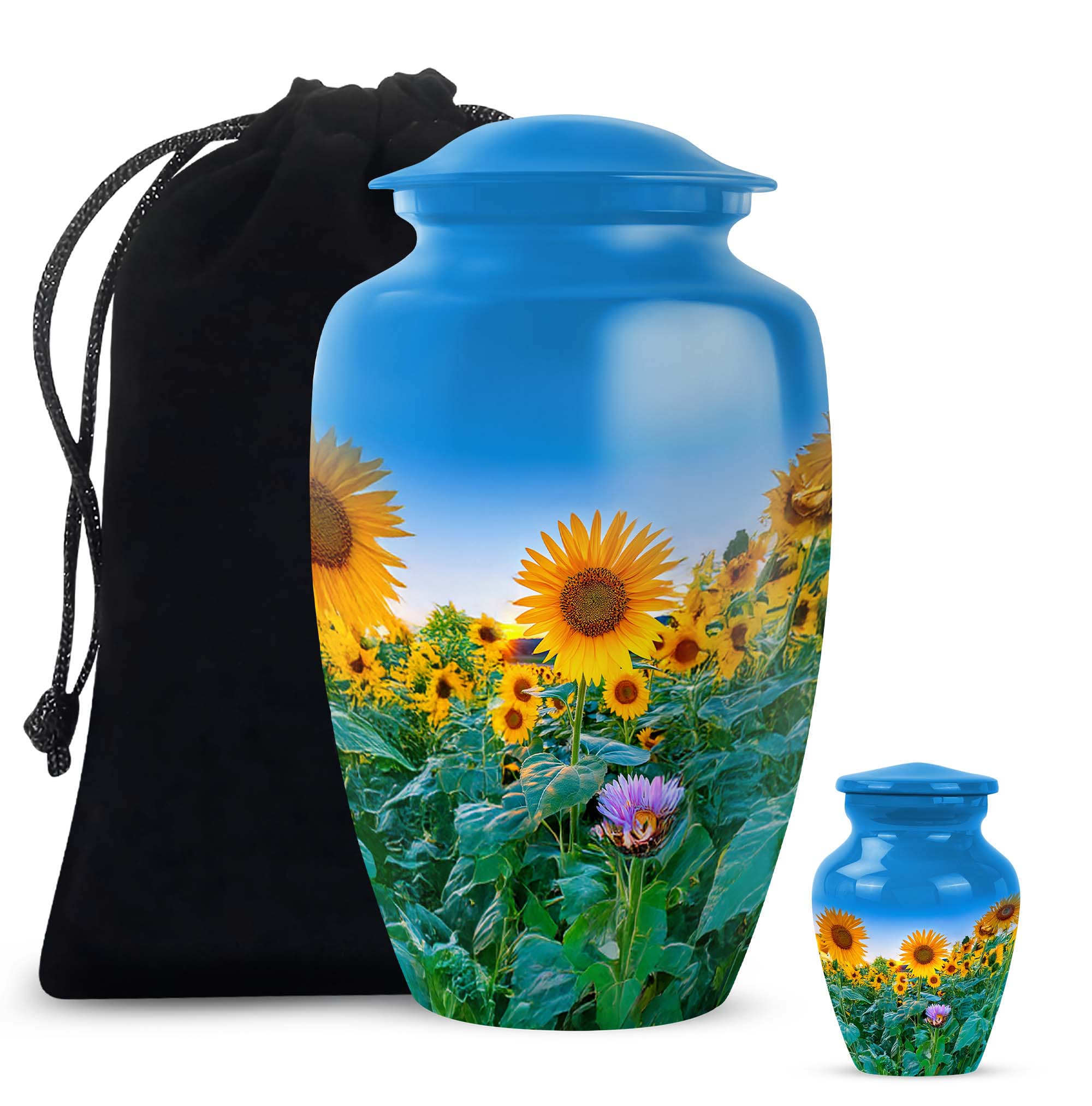 Sunflower Cremation Urns For Ashes For Women, Blue Decorative Urn For Ash Adult Male - 10 Inch, Large Urns For Human Ashes Adult Man, Sunset Burial Urn For Home Or Ceremony