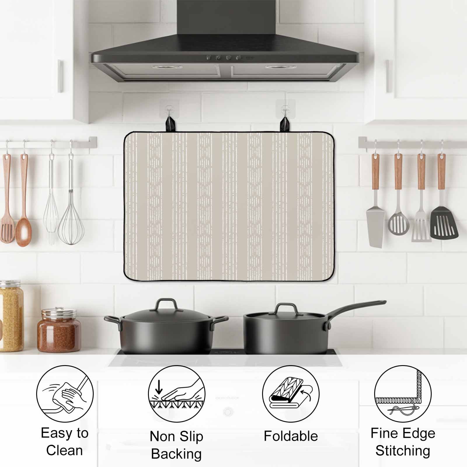 Light Brown Striped Stove Top Cover for Electric Stove, Heat-proof & Non Slip Glass Top Stove Cover Protector, Modern Abstract Art Geometric Stripes Kitchen Flat Cooktop Rubber Mat 28.5x20.5 Inches