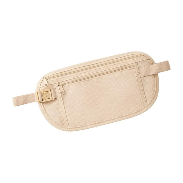 Riñonera impermeable con cinturón para dinero, ajustable, con cremallera, de poliéster, práctica. Beige