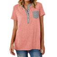 thumbnail image 1 of Gibobby Casual Playera de Manga Corta para Mujer Camiseta manga corta con bolsillo y cuello en V color liso para mujer(Rosa,XL), 1 of 4