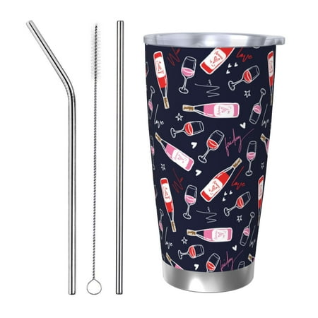 

Matuu Love Wine for 20oz Durable Thermal Cups Keep Drinks Cold and Hot Insulated Car Mug with Lid-Straw Three-piece Set
