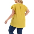 thumbnail image 3 of Unique Bargains Juniors' Plus Size Flutter Sleeve Drawstring Flowy Split V Neck Tunic Top Ginger 2X, 3 of 6