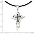 thumbnail image 3 of Sterling Silver Ss Rh Plated White Night Black Diamond Cross Pendant With Rubber Cord Made In India qp3854, 3 of 5
