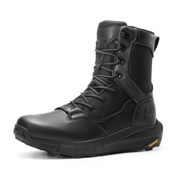NORTIV 8 Men's Breathable Military Tactical Work Boots Side Zipper Cushion Sole Leather Lightweight Hiking Motorcycle Combat Army Boots with Arch Support