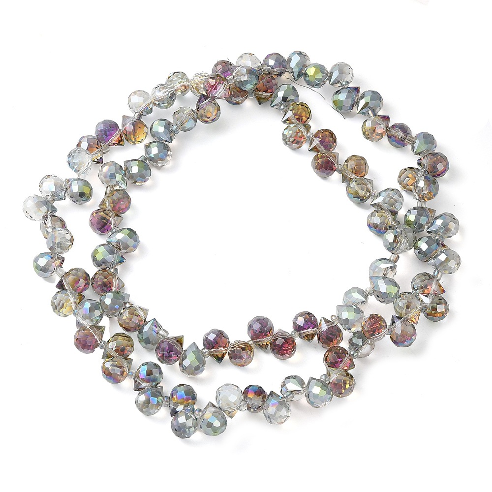 Electroplate Glass Beads Strands Teardrop Yellow Green 10~11x8mm Hole: 1mm 93pcs/strand 62cm