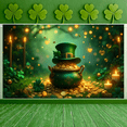 thumbnail image 6 of Green Theme St. Patrick's Day Banner Shamrock Design Leprechaun Backdrop Rainbow Pattern Gold Coin Decor Festival Display for St. Patrick's Day Party Festival Home Celebration, 6 of 9