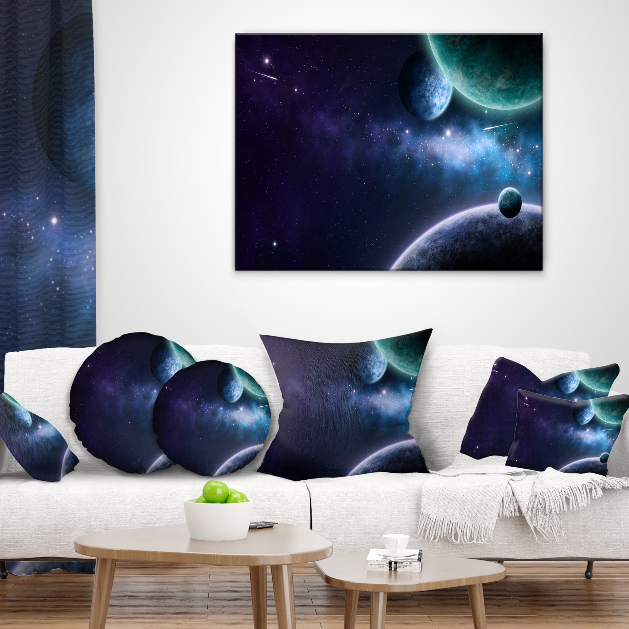 Designart Blue and Purple Nebula - Contemporary Throw Pillow - 16x16