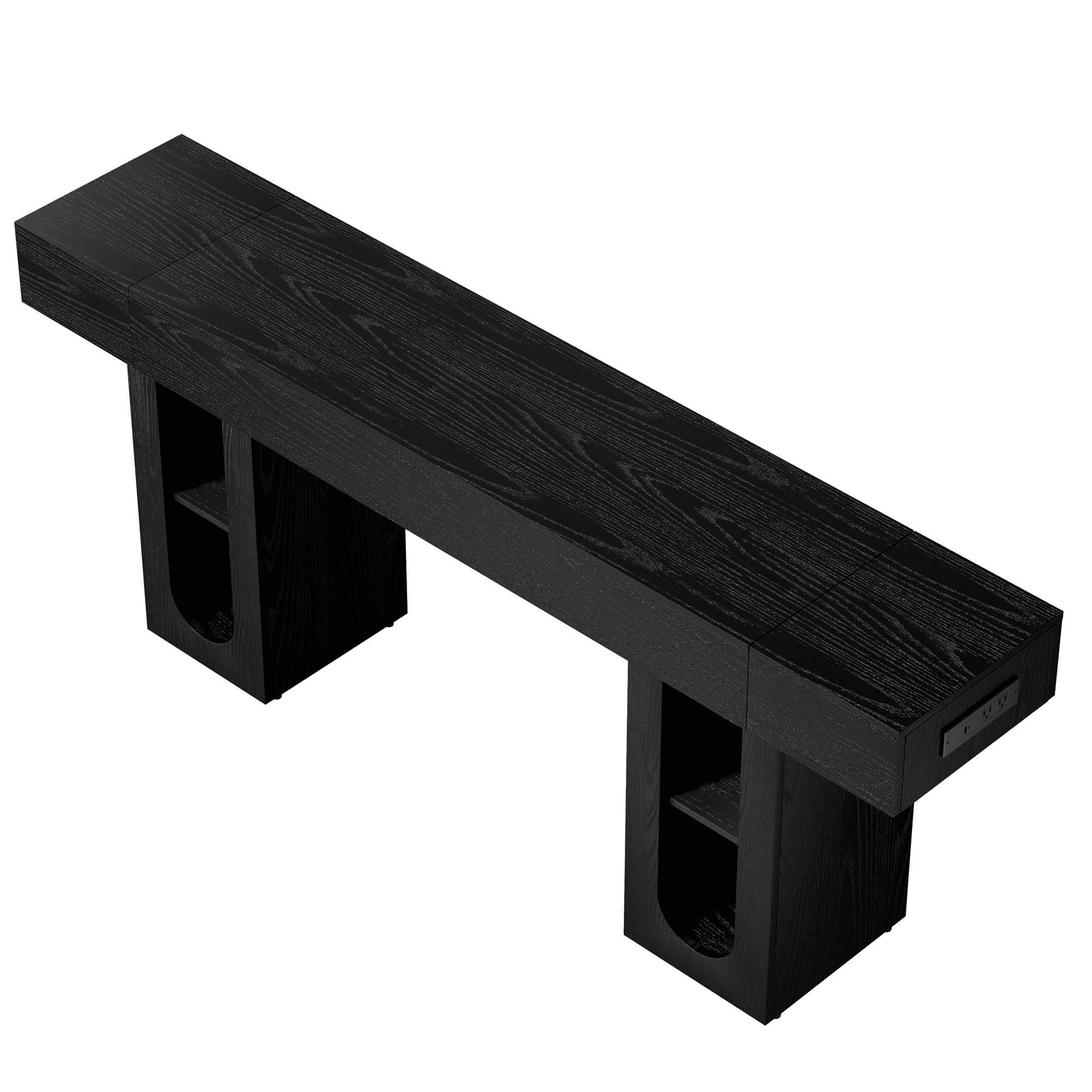 Mintazer 79" Modern U-Shaped Console Table with Charge Station, Entryway Table with Storage Shelves, Sofa Table for Entryway Hallway Living Room, Black