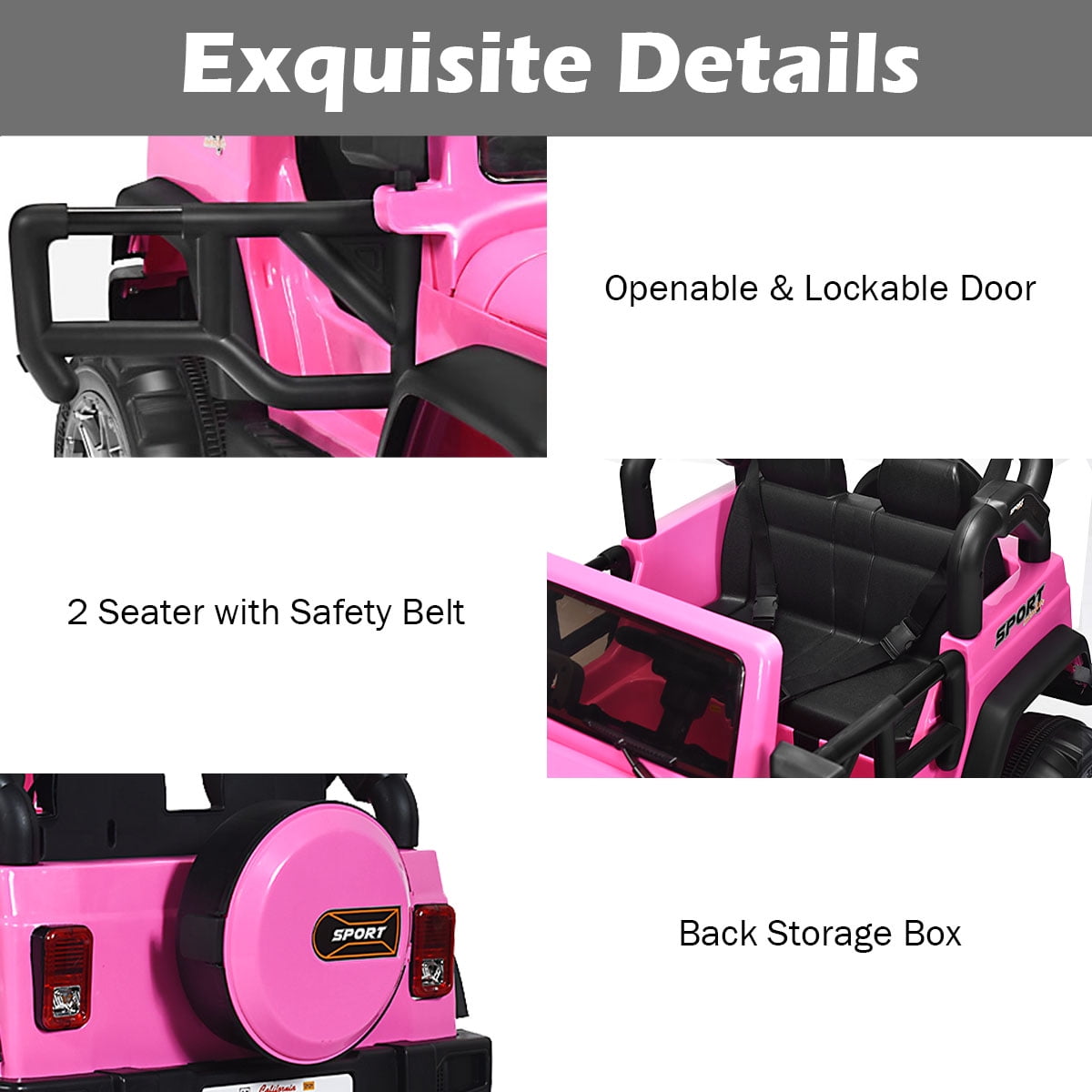 Topbuy Pink 12 V Jeep Car Powered Ride-On with Remote Control