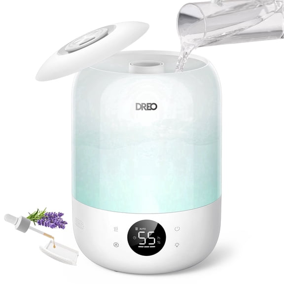 DREO Cool Mist Humidifier for Room, 3.7L Top-Fill & 35H Runtime Ultrasonic Humidifier, Custom Humidity Setting, Light Indicator & Aroma Tray, 26dB Quiet Humidifier for Home, Baby Bedroom, White