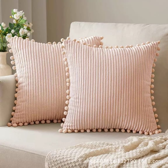 1pc Decorative Pillow Covers With Pom-poms 18x18Inch Pillow Covers Corduroy Cushion Case Cute And Soft Square Throw Pillow