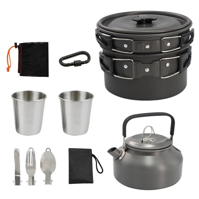 Juego Utensilios Portátiles para Exteriores Acampar Olla Cacerola Tetera 11 Uds.