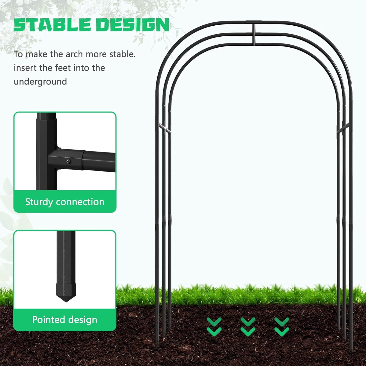 Slsy 3 in 1 Galvanized Raised Garden Bed with 87in Tall Arch Trellis for Climbing Plants, Galvanized Planter Garden Box Outdoor for Gardening,Black