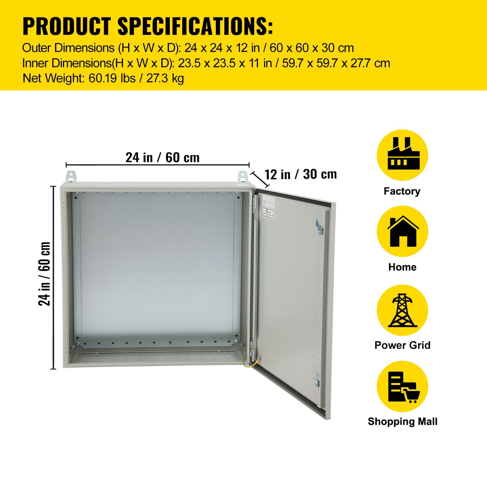 NEMA Outdoor Electrical Enclosure Box, with Rain, Detachable, IP66 Waterproof Grade, Reinforced Lock & Hinge, Galvanized, Safer routing, cleaner installation, and dependable power management