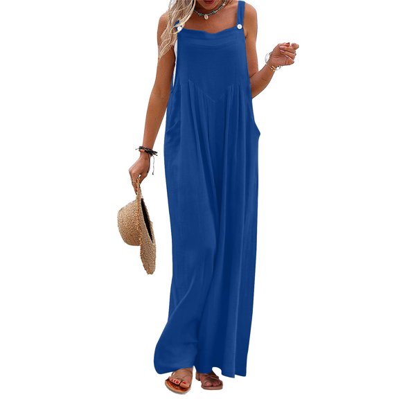 Fashion Jumpsuits for Women Dressy Plus Size Printed Jumpsuit Casual Button Pocket Sleeveless Wide Leg Trousers