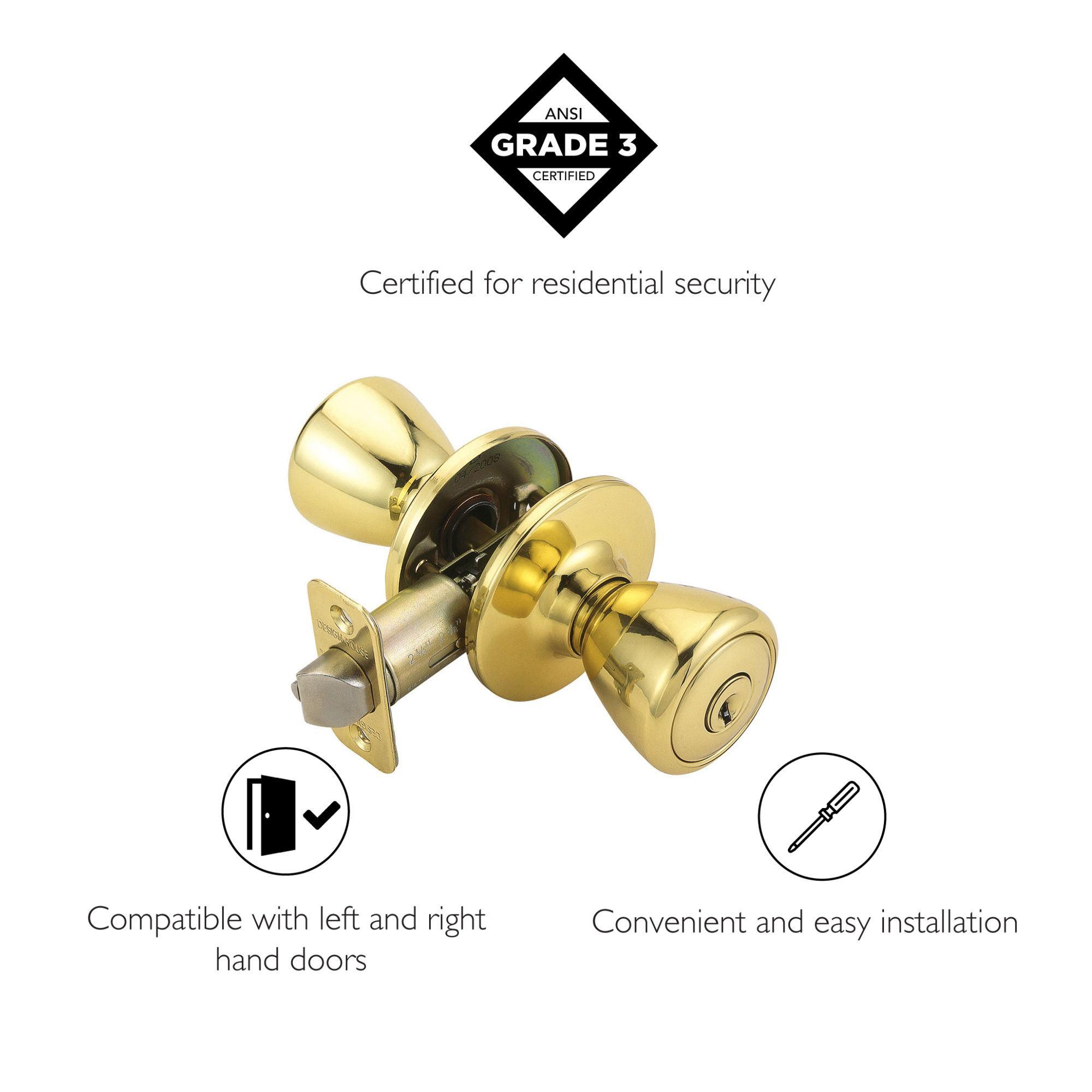 Design House Tulip Keyed Entry Door Knob, Polished Brass photo 4
