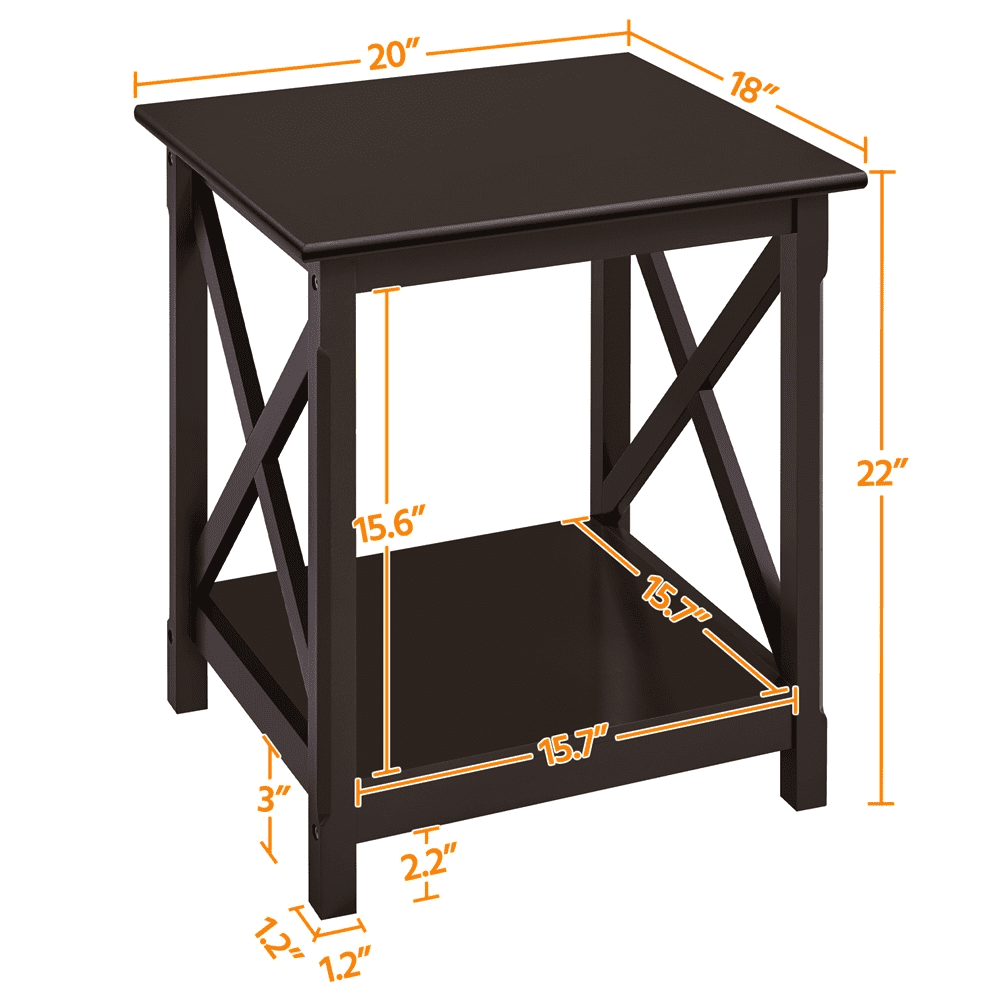 Renwick Modern X Design Wood End Table with Storage Shelf for Living Room, Espresso