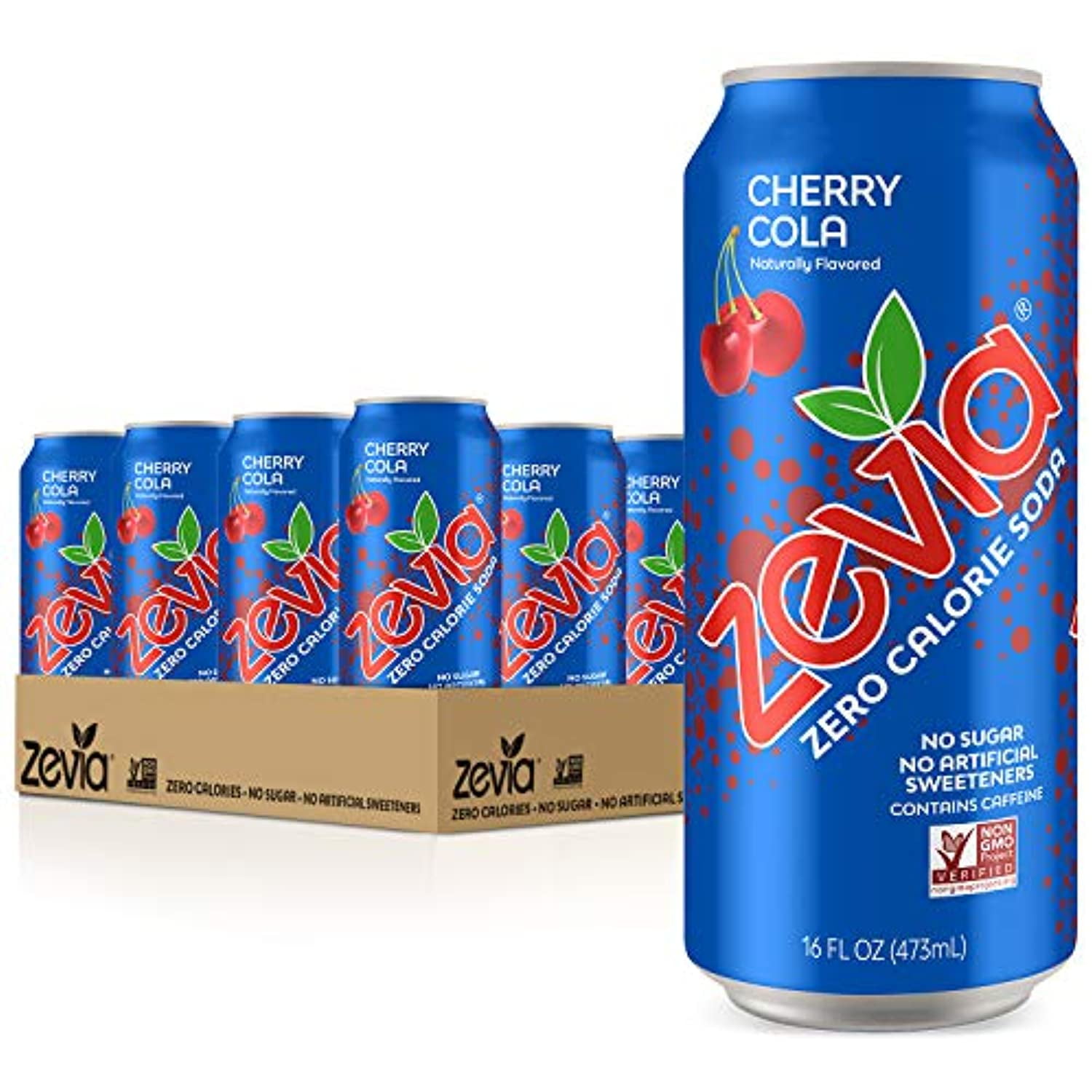 Zevia Zero Calorie Soda, Cherry Cola, 16 Ounce Cans (Pack Of 12
