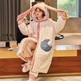 thumbnail image 4 of Pijamas gruesos de Invierno para mujer, ropa de dormir de dibujos animados, conjunto de Bata y pantalones de tejido Jacquard, bata de baño para el hogar, conjuntos de PJ de franela Kawaii, 2024, 4 of 5
