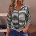 thumbnail image 4 of Edvintorg Zip up Jackets for Women Striped Long Sleeve Hooded Coat Light Outerwear with Pocket Women's Clothing Black M-2XL, 4 of 6