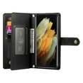thumbnail image 3 of For Samsung Galaxy S21 Ultra 5G 6.8-inch Wallet Case for Women Men Multi-Card Slots Zipper Pocket Lanyard Strap Wristlet Leather Phone Case,Black, 3 of 7