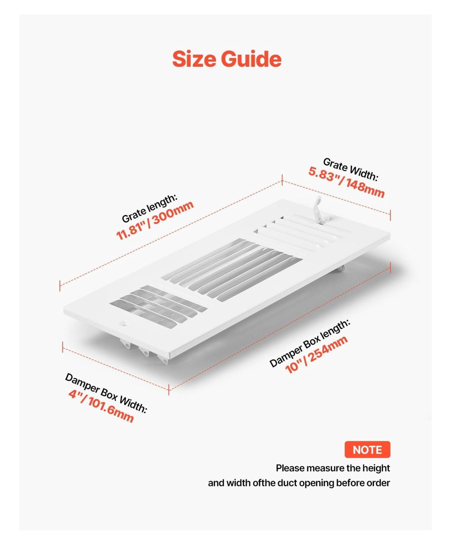Floor Registers 4x10 Inch 6-Pack - White HVAC Vents - Iron Floor Air Vent Covers - Adjustable 3-Way Airflow - Durable Metal Grilles