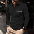 thumbnail image 2 of Godokuleh Mens Fashion Polo Shirts Cotton Classic Long Sleeve Thermal Button Shirt with Pocket Black 3XL, 2 of 5