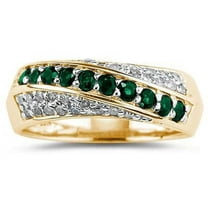 SZUL Women's Emerald and Diamond Ring 10k Yellow Gold
