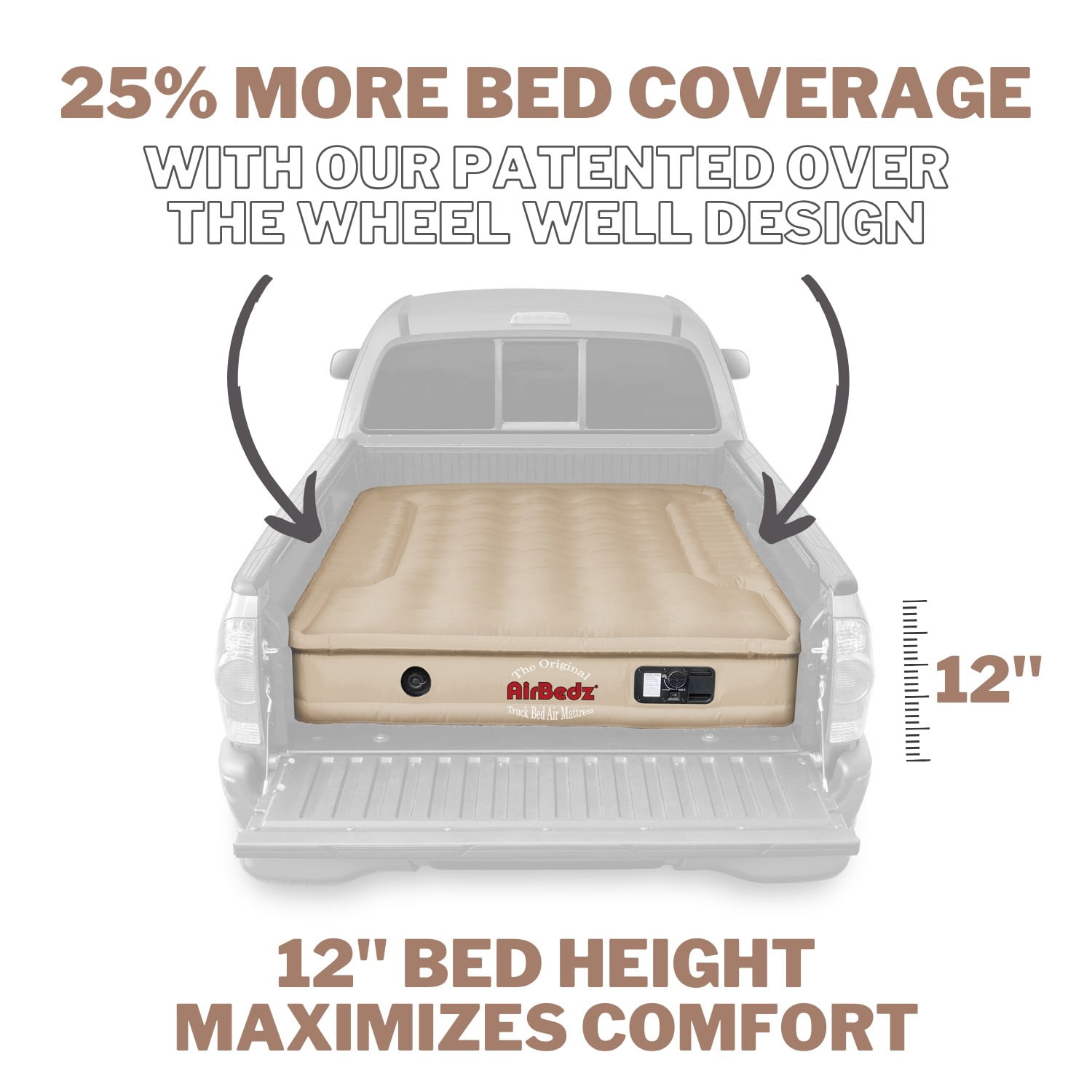 Airbedz by Pittman Outdoors - Truck Bed Air Mattress Mid Size 6.0-6.5' Ft Bed With Built-In Rechargeable Battery Air Pump Tan