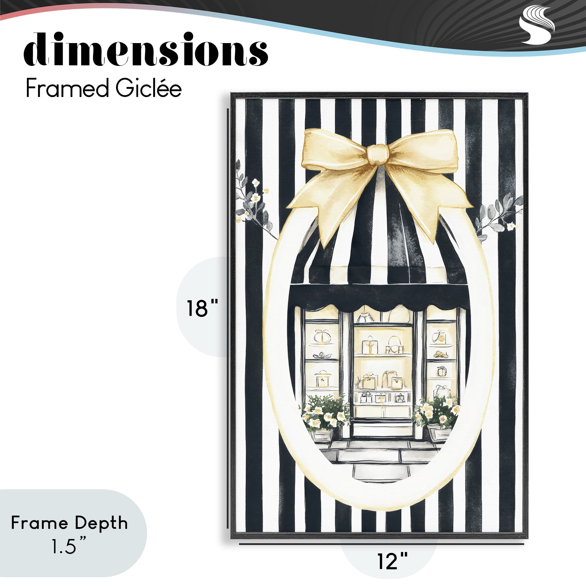 Stupell Industries Maison Striped Boutique Window Black Framed Giclee Art, design by Petal Prints Design