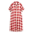 thumbnail image 4 of Shirt Dresses for Women Plaid Button Down Long Dress Gingham Maxi Dress Short Sleeve Casual Loose Summer Beach Dresses for Women Red L, 4 of 4