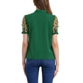 thumbnail image 3 of INSPIRE CHIC Women's Bow Tie Neck V Neck Stand Collar Short Mesh Sleeve Blouse XL Dark Green, 3 of 6
