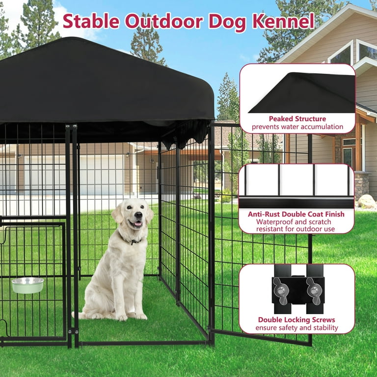 Jhsomdr Large Outdoor Dog Kennel 4.2ft x 4ft x 4.5ft Metal Dog Fence with UV Resistant Oxford Cloth Roof