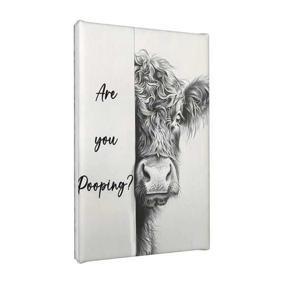 Funny Highland Cow Bathroom Wall Decor, 12x16 Inch Framed Are You Pooping Canvas Wall Art, Farmhouse Rustic Bathroom Signs Wall Decor for Restroom Powder Room Toilet Home Decor