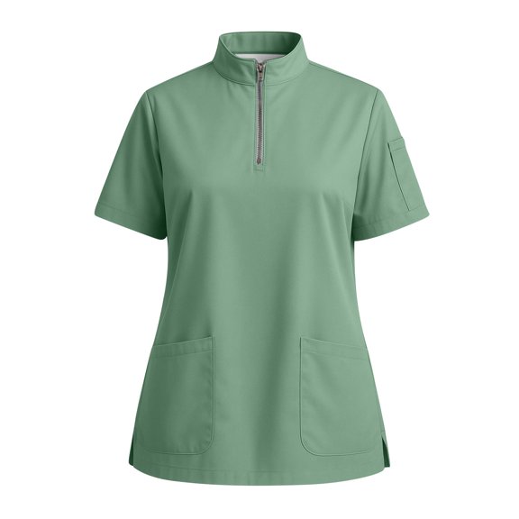 Women's Stand Collar Scrub Top with Zipper Front – Soft Stretch Breathable Fabric with Multiple Pockets Mint Green 4XL