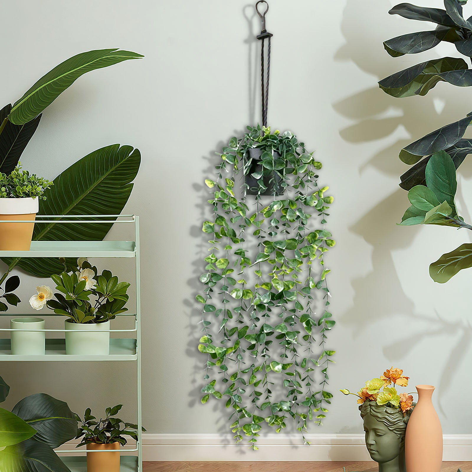 Artificial Flowers Plants Hanging Artificial Potted Plants Indoor and Outdoor for Home Bathroom Wall Shelf Decor, Green Plant *1
