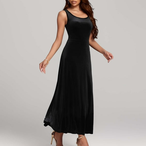 Tauxra Dress for Women,Long Dress for Women,Women Solid Color Velvet Tank Dress,French Retro Sleeveless Suspender Midi,Velvet Dress for Women