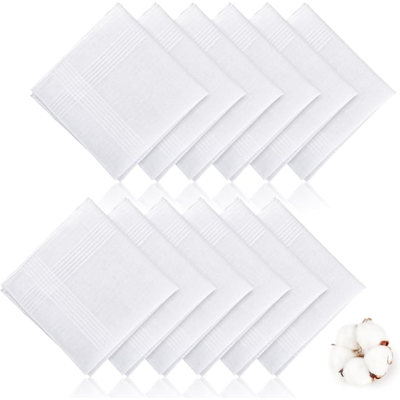 12 Pcs Men's Handkerchiefs, 100% Soft Cotton White Handkerchiefs for Men, Classic Reusable Pocket Hankies