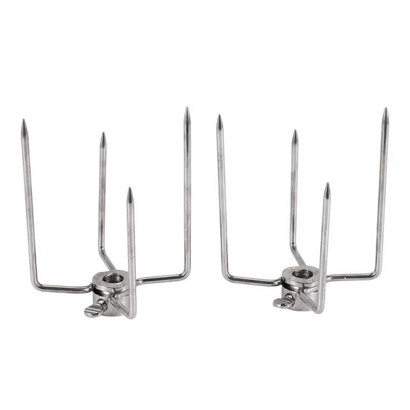 2Pcs BBQ Rotisserie Meat Forks Clamp Grill Meatpicks Stainless Steel Barbecue Skewer