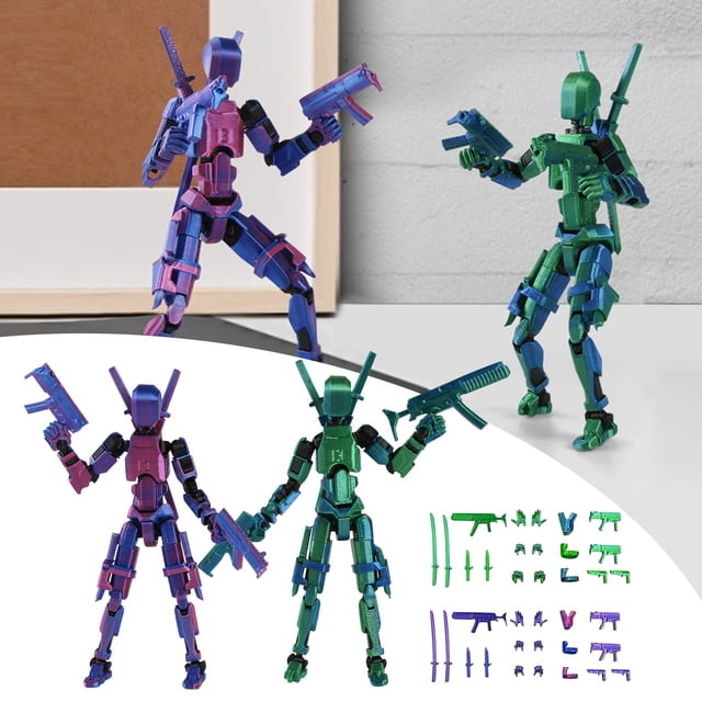 T13 Action Figure Set (Assembly Completed), 3D Printed Multi-Jointed, Titan 13 Action Figure, Multi-Articular Lucky Mobile Robot Nova T 13,Desktop Decorations for Game Lovers Toy (Blue Green/Red Blue)