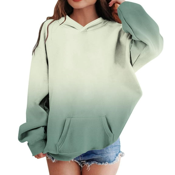 Eltusu Girls Pullover Hoodies, Casual Long Sleeve Warm Gradient Sweatshirts with Pockets Army Green Size 7-8 T