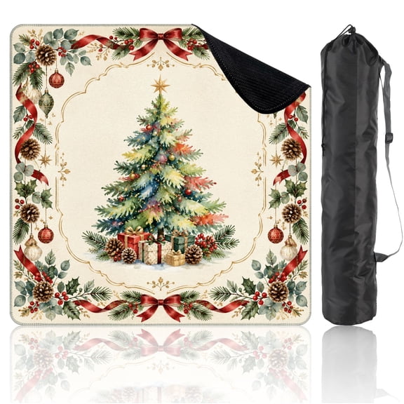Mahjong Mat 31.5"x31.5" Vintage Christmas Tree Vintage Botanical Holiday Garland with Bag Non-Slip Noise Reduction Mahjong Table Cover Mat for Table Poker Board Card Games Dominoes Game Night